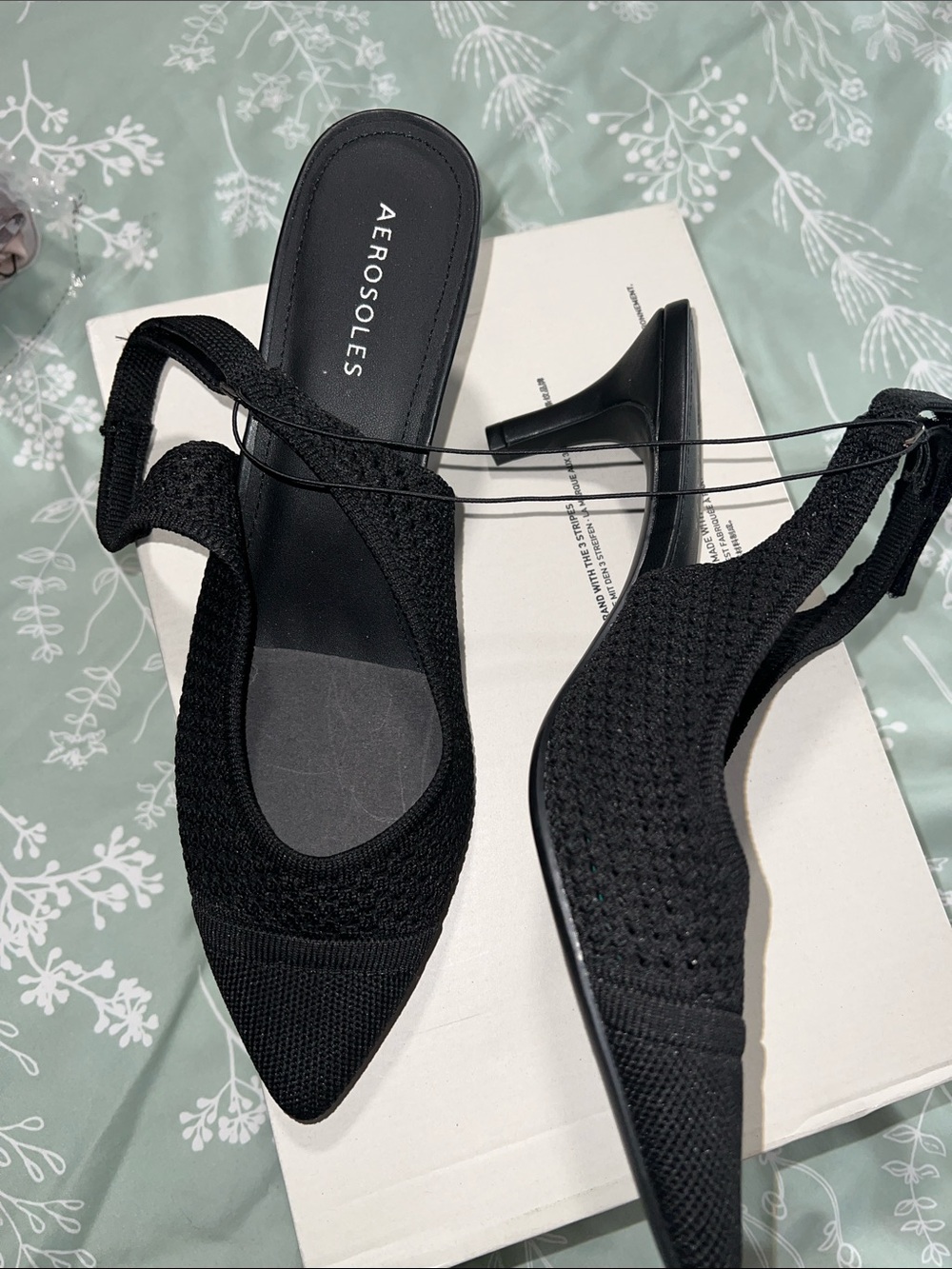 AEROSOLES Black Knit Slingback Pointed-Toe Heels